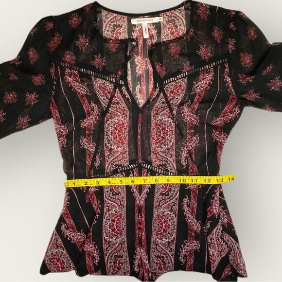 Avec Les Filles | Tie Neck Long Sleeves Printed Blouse | Cordovan Multi | XS - Picture 9 of 12